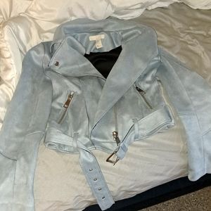 H&M Blue Faux Suede Crop Jacket
